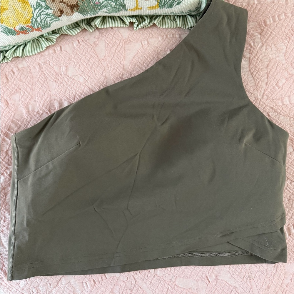 One-Shoulder Olive Green Women's Top